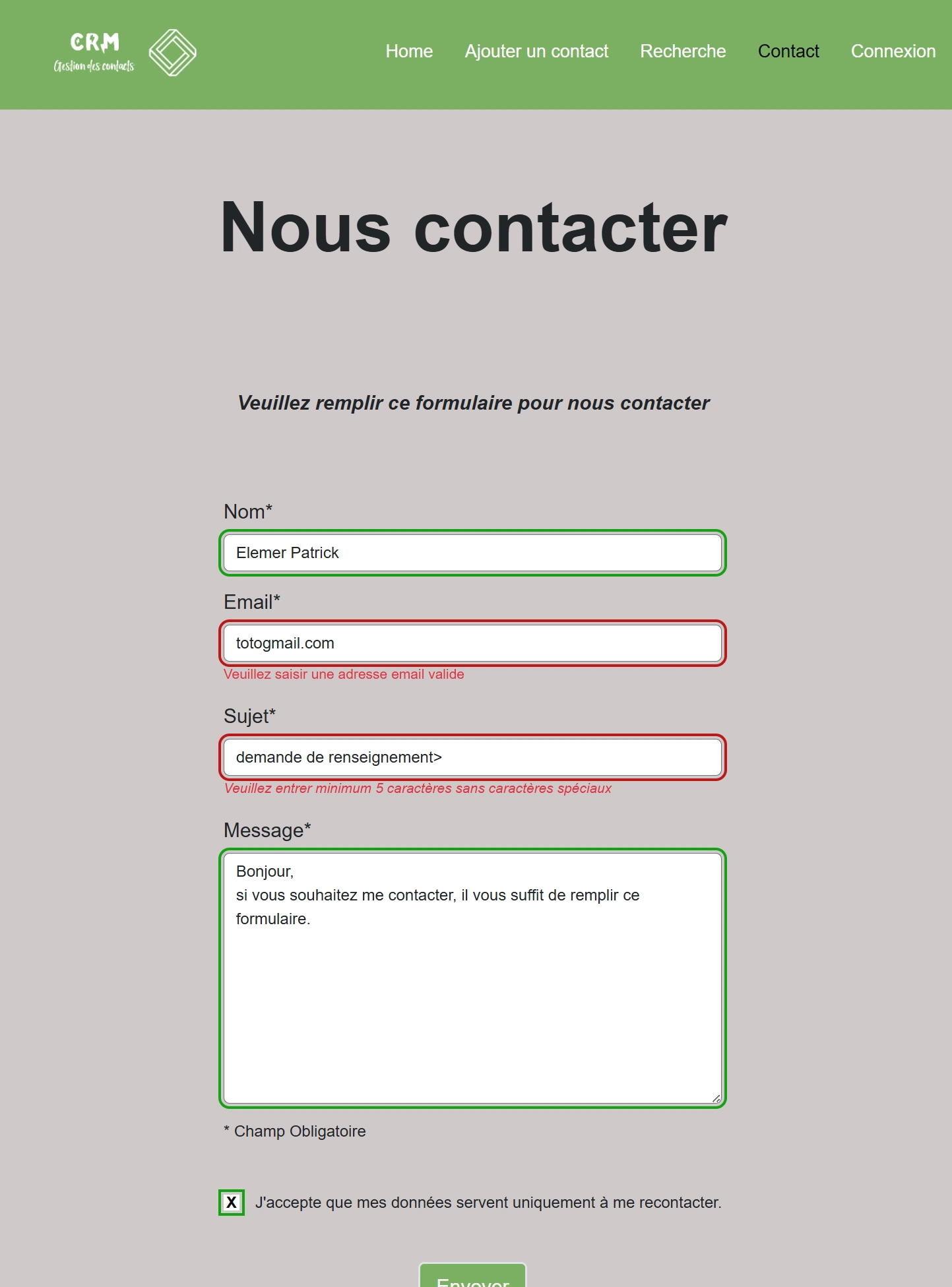 Formulaire de contact